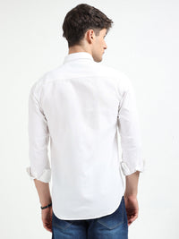 White Solid Slim Fit Casual Shirts