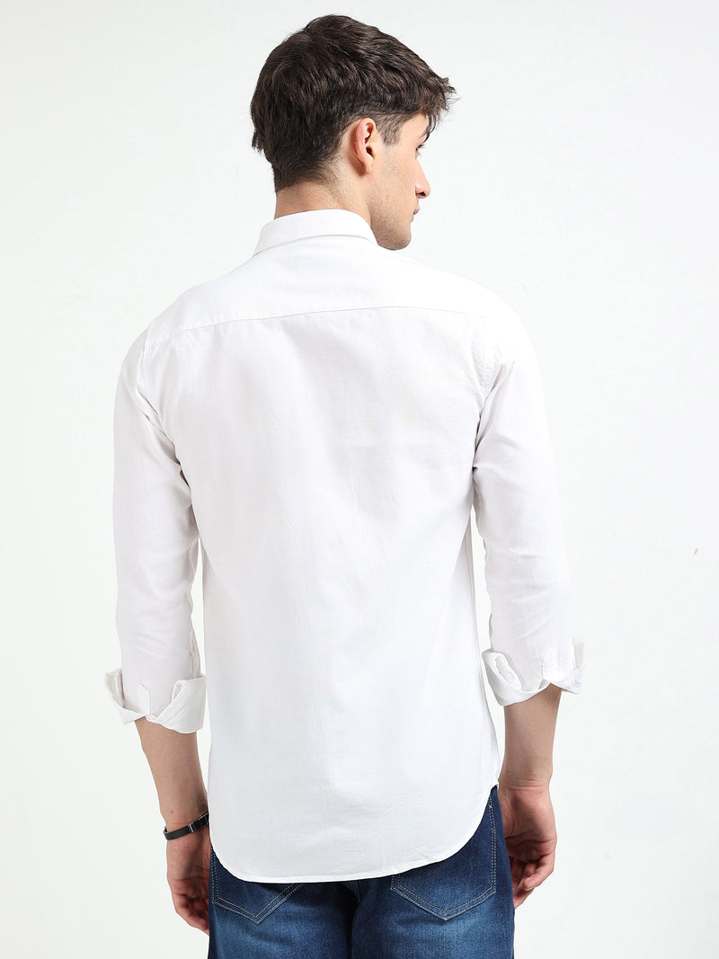 White Solid Slim Fit Casual Shirts
