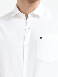 White Solid Slim Fit Casual Shirts