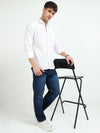 White Solid Slim Fit Casual Shirts