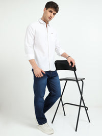 White Solid Slim Fit Casual Shirts