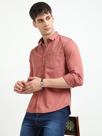 Dusty Pink Solid Slim Fit Casual Shirts