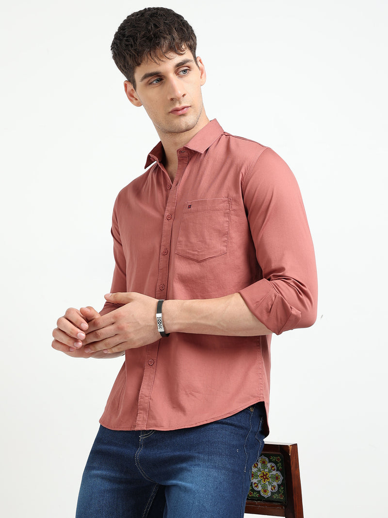 Dusty Pink Solid Slim Fit Casual Shirts