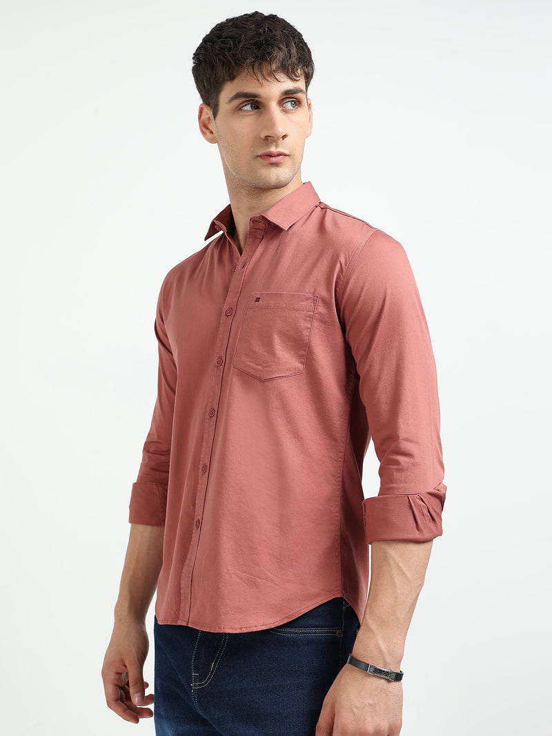 Dusty Pink Solid Slim Fit Casual Shirts