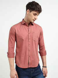 Dusty Pink Solid Slim Fit Casual Shirts