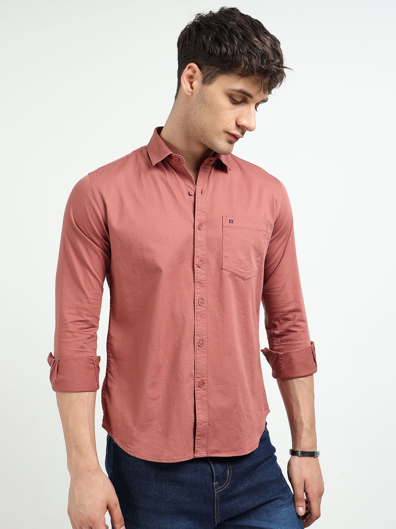 Dusty Pink Solid Slim Fit Casual Shirts