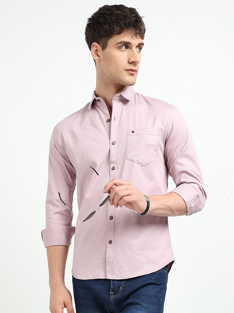 Light Pink Solid Slim Fit Casual Shirts