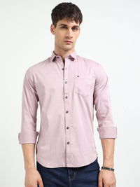 Light Pink Solid Slim Fit Casual Shirts