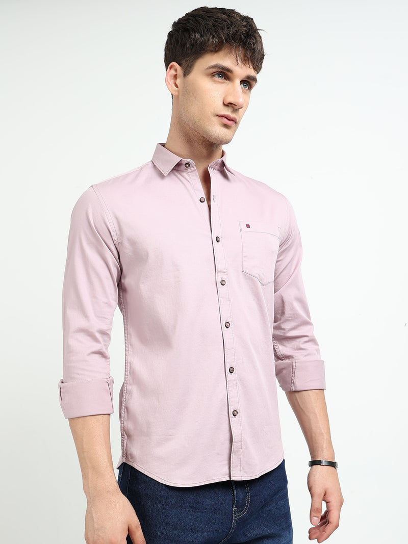 Light Pink Solid Slim Fit Casual Shirts