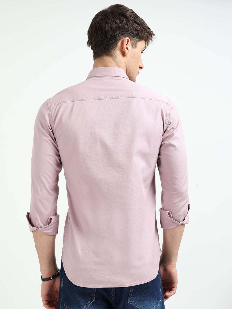 Light Pink Solid Slim Fit Casual Shirts
