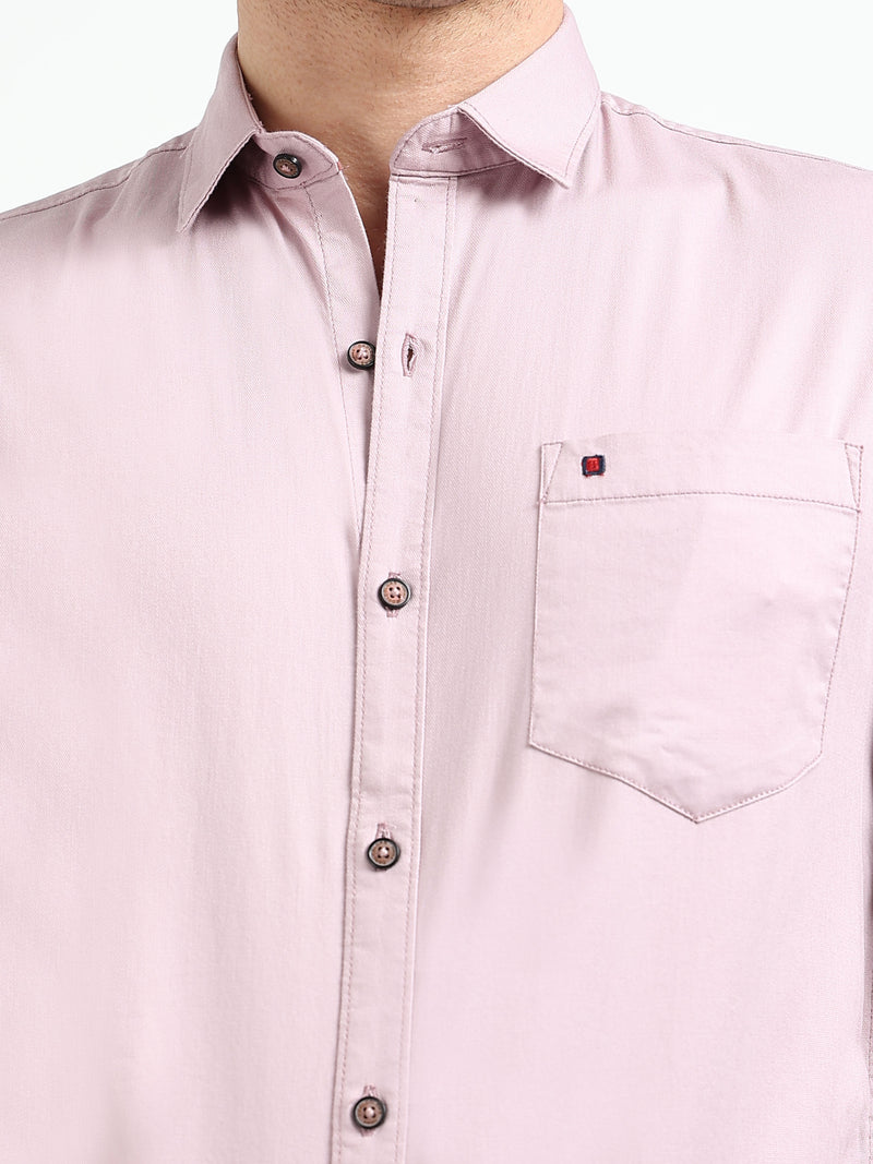 Light Pink Solid Slim Fit Casual Shirts