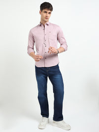Light Pink Solid Slim Fit Casual Shirts