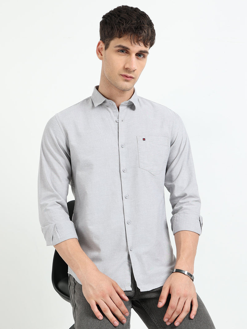Grey Solid Regular Fit Casual Shirts
