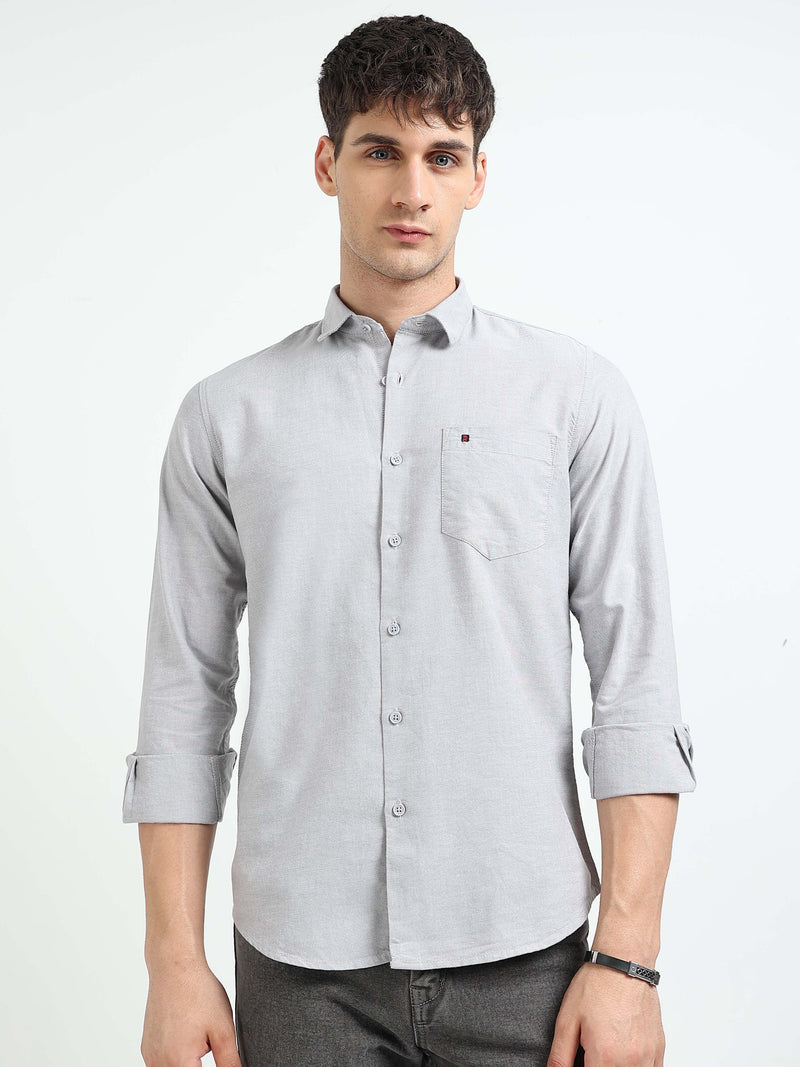 Grey Solid Regular Fit Casual Shirts