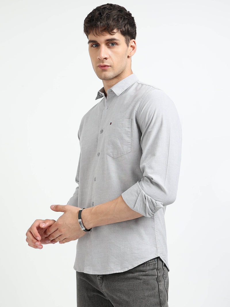 Grey Solid Regular Fit Casual Shirts