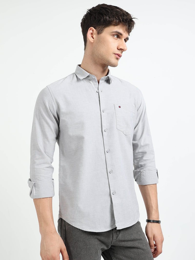 Grey Solid Regular Fit Casual Shirts