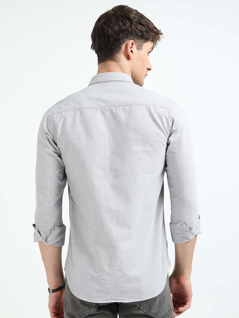 Grey Solid Regular Fit Casual Shirts