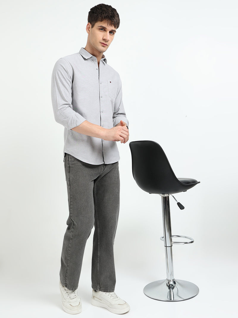 Grey Solid Regular Fit Casual Shirts