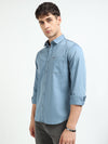 Blue Solid Slim Fit Casual Shirts