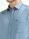 Blue Solid Slim Fit Casual Shirts