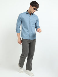 Blue Solid Slim Fit Casual Shirts