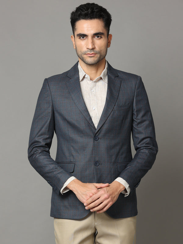 Shop Fuscous Grey Checks Blazer Online.