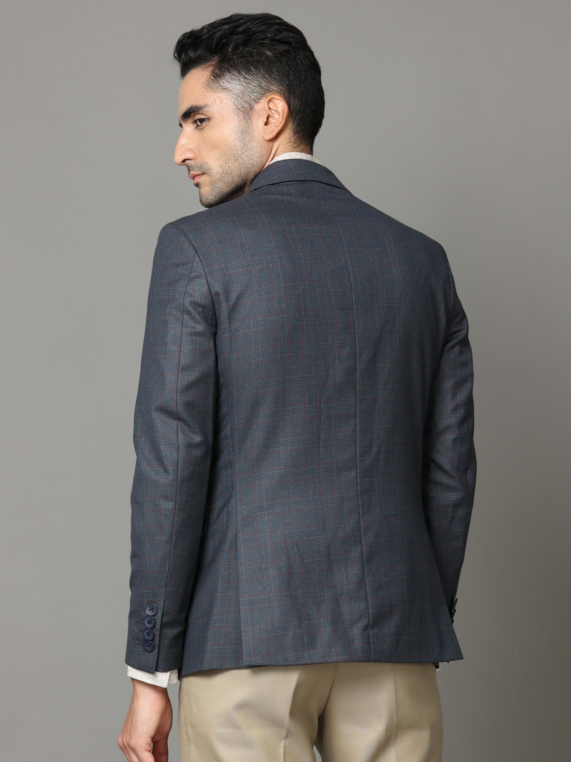 Shop Fuscous Grey Checks Blazer Online.