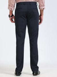 Men's Navy Narrow Fit Solid 4-Way Lycra Trousers with Textured finish