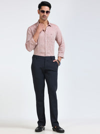 Men's Navy Narrow Fit Solid 4-Way Lycra Trousers with Textured finish