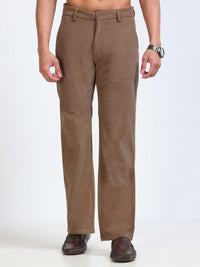 Men's Khaki Solid Drift Fit Stretch Corduroy Trouser