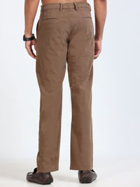 Men's Khaki Solid Drift Fit Stretch Corduroy Trouser