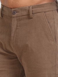 Men's Khaki Solid Drift Fit Stretch Corduroy Trouser