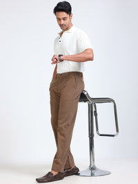 Men's Khaki Solid Drift Fit Stretch Corduroy Trouser