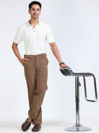 Men's Khaki Solid Drift Fit Stretch Corduroy Trouser