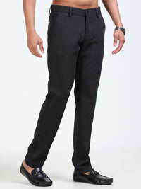 Men's Black  Narrow Fit Solid 4-Way Lycra Trousers with Textured finish