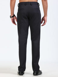 Men's Black  Narrow Fit Solid 4-Way Lycra Trousers with Textured finish