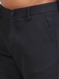 Men's Black  Narrow Fit Solid 4-Way Lycra Trousers with Textured finish