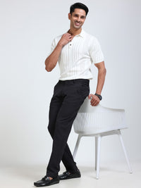 Men's Black  Narrow Fit Solid 4-Way Lycra Trousers with Textured finish