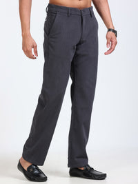 Men's Dark grey Solid Drift Fit Stretch Corduroy Trouser