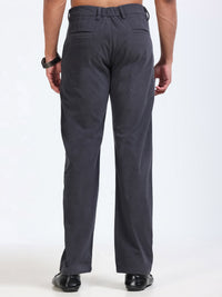 Men's Dark grey Solid Drift Fit Stretch Corduroy Trouser