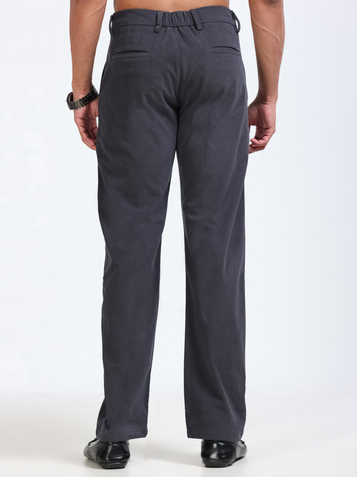 Men's Dark grey Solid Drift Fit Stretch Corduroy Trouser