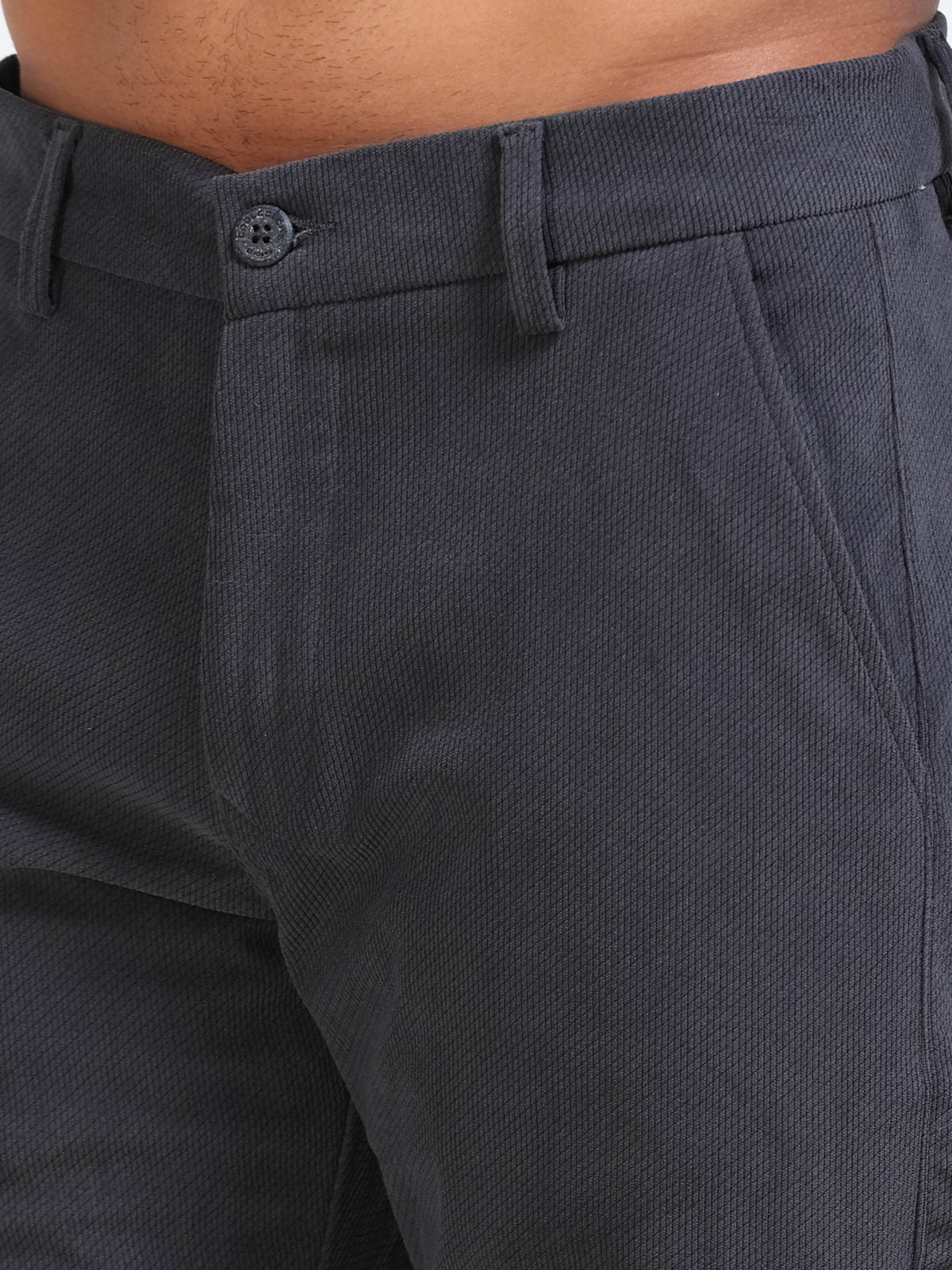 Men's Dark grey Solid Drift Fit Stretch Corduroy Trouser
