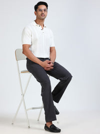 Men's Dark grey Solid Drift Fit Stretch Corduroy Trouser