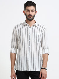 White Stripes Slim Fit Cotton Casual Shirts