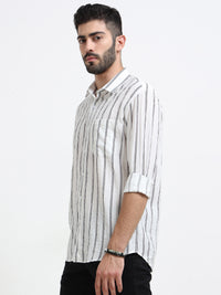 White Stripes Slim Fit Cotton Casual Shirts