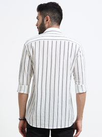 White Stripes Slim Fit Cotton Casual Shirts
