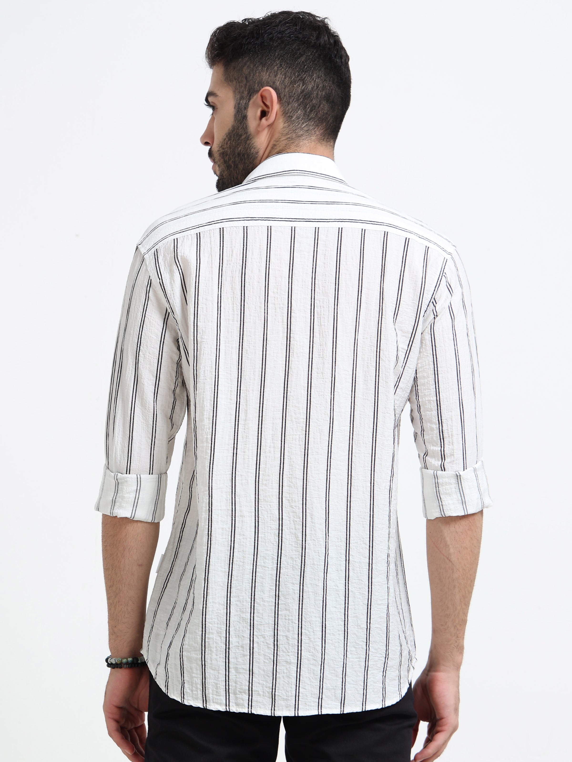 White Stripes Slim Fit Cotton Casual Shirts
