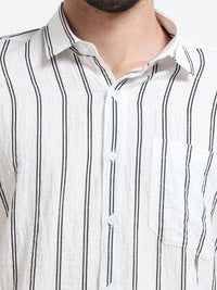 White Stripes Slim Fit Cotton Casual Shirts