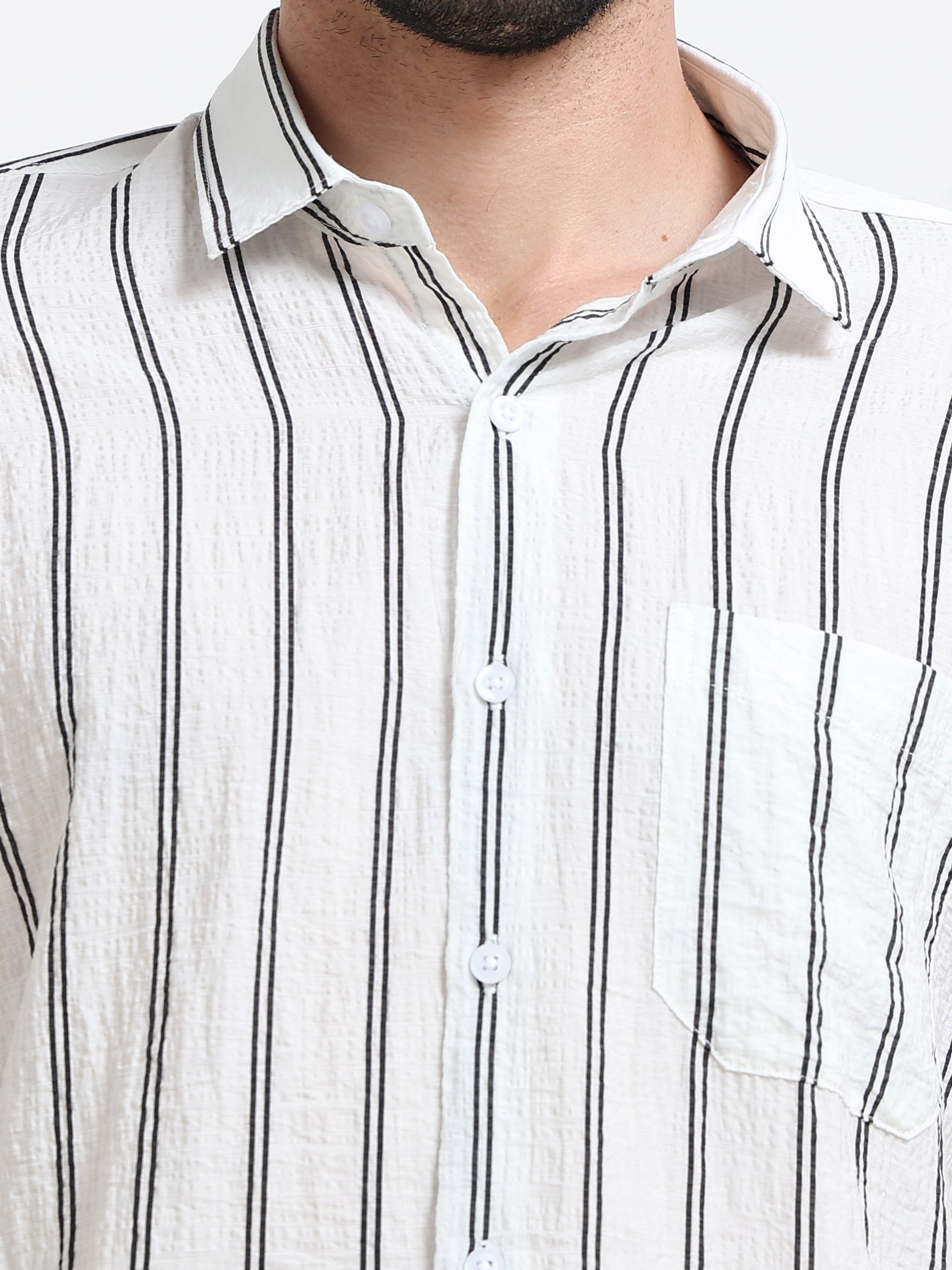 White Stripes Slim Fit Cotton Casual Shirts