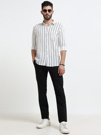 White Stripes Slim Fit Cotton Casual Shirts